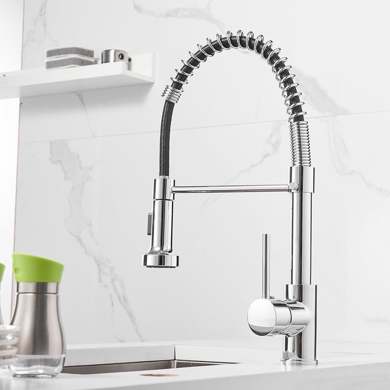 OWOFAN Spring Kitchen Sink Faucet Commercial Single Handle Single Lever Kitchen Faucet with Pull Down Sprayer, Polished Chrome Kitchen Faucets - Image 2
